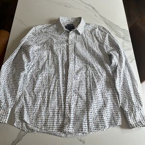 American Rag Mens Large White With All Over Print Button Up Shirt Long Sleeve